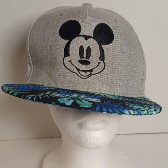 Disney Mickey Mouse Baseball  Cap SnapBack Gray Blue Floral Hawaiian Hat - Picture 1 of 6
